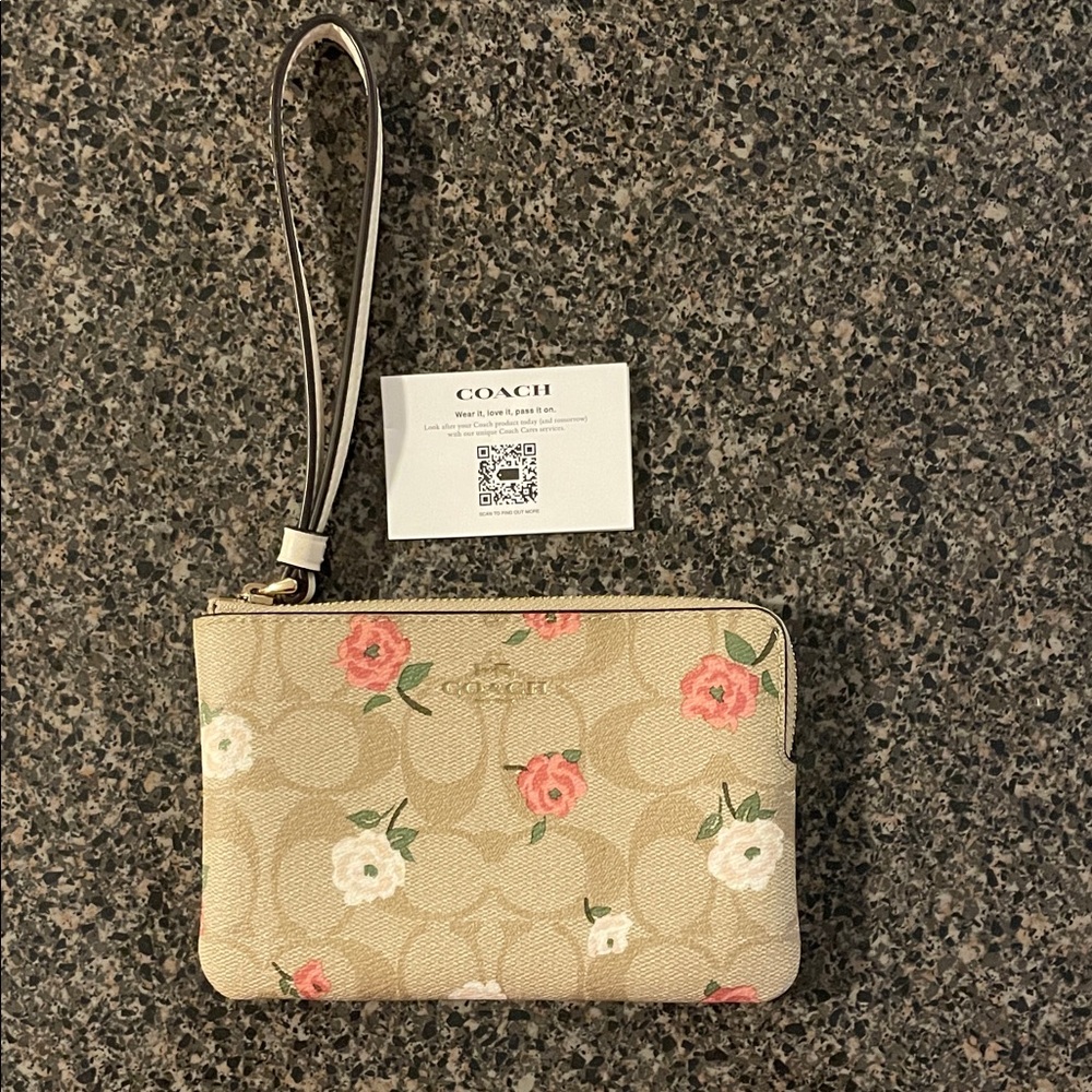 Coach Floral Wristlet in Beige and Coral - Picture 4 of 5